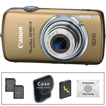 Canon PowerShot SD980 IS Digital Camera With Deluxe Accessory Kit (Gold)