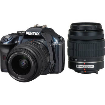 Pentax K-x Digital SLR with 18-55mm and 50-200mm Zoom Lenses (Navy)