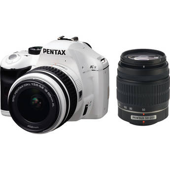 Pentax K-x Digital SLR with 18-55mm and 50-200mm Zoom Lenses (White)
