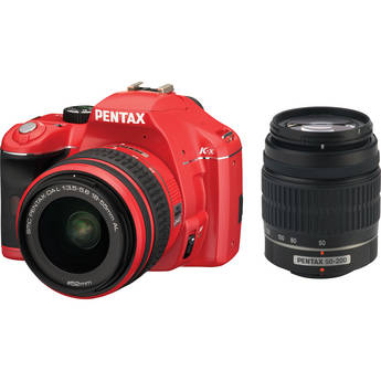 Pentax K-x Digital SLR with 18-55mm and 50-200mm Zoom Lenses (Red)