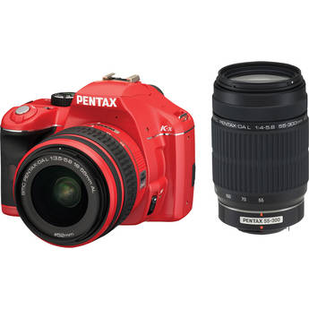 Pentax K-x Digital SLR with 18-55mm and 55-300mm Zoom Lenses (Red)