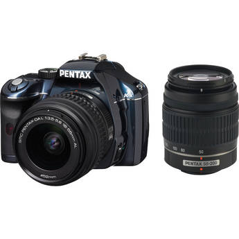 Pentax K-x Digital SLR with 18-55mm and 50-200mm Zoom Lenses (Navy)