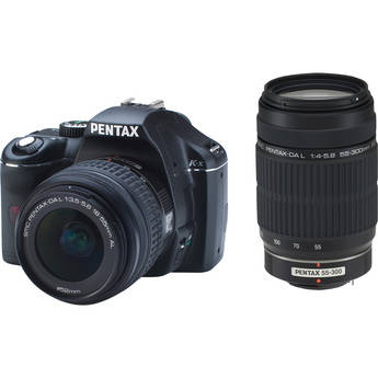 Pentax K-x Digital SLR with 18-55mm and 55-300mm Zoom Lenses (Navy)