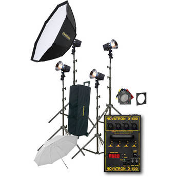 Novatron D1500 4 FC Head Kit W/Umbrella, Softbox & Wheeled Soft Case (115VAC)