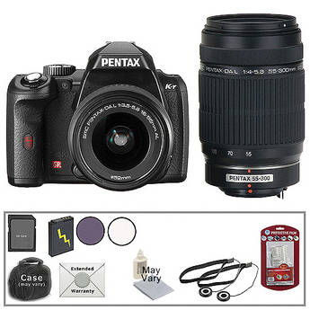 Pentax K-r Digital SLR Camera w/18-55mm & 55-300mm Lenses & Deluxe Kit (Black)
