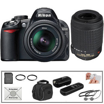 Nikon D3100 SLR Digital Camera w/18-55mm VR & 55-200mm VR Lenses & Basic Kit