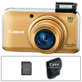 Canon PowerShot SX210 IS Digital Camera with Basic Accessory Kit (Gold)