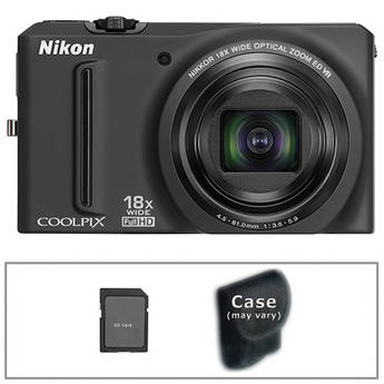 Nikon Coolpix S9100 Digital Camera with Basic Accessory Kit (Black)