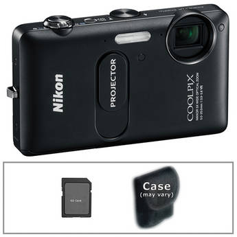 Nikon CoolPix S1200pj Digital Camera with Built-In Projector (Black) with Basic Accessory Kit