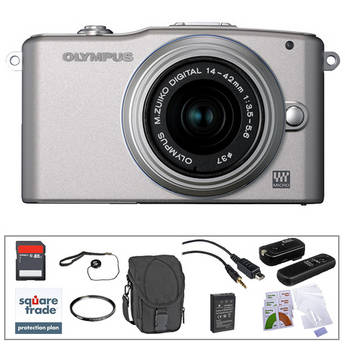 Olympus E-PM1 Mirrorless Micro Four Thirds Digital Camera Kit with 14-42mm f/3.5 - 5.6 II Lens and Basic Accessories (Silver)