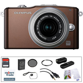 Olympus E-PM1 Mirrorless Micro Four Thirds Digital Camera Kit with 14-42mm f/3.5 - 5.6 II Lens and Deluxe Accessories (Brown)