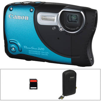 Canon PowerShot D20 Waterproof Digital Camera with Basic Accessory Kit (Blue)