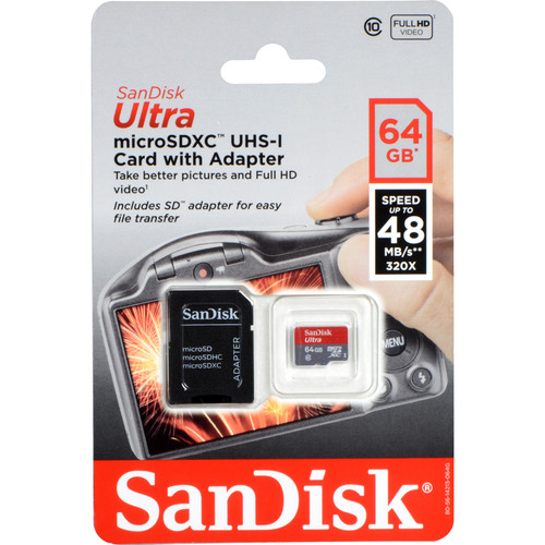 SanDisk 64GB microSDXC Memory Card Ultra Class 10 UHS-I with microSD Adapter