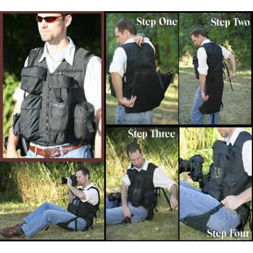 Adventure Vest Professional Photographer's Vest with Built-in Chair, Medium-Large (Black)