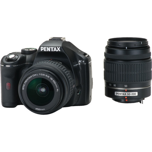 Pentax K-x Digital SLR with 18-55mm and 50-200mm Zoom Lenses (Black)