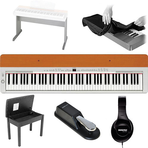 Yamaha P-155 Home Value Bundle (Silver/Cherry)
