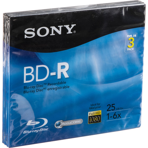 Sony BD-R Blu-Ray Recordable Disc 6x 25 GB with Jewel Case (3 Pk)