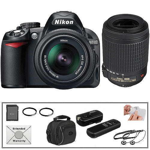 Nikon D3100 SLR Digital Camera w/18-55mm VR & 55-200mm VR Lenses & Basic Kit