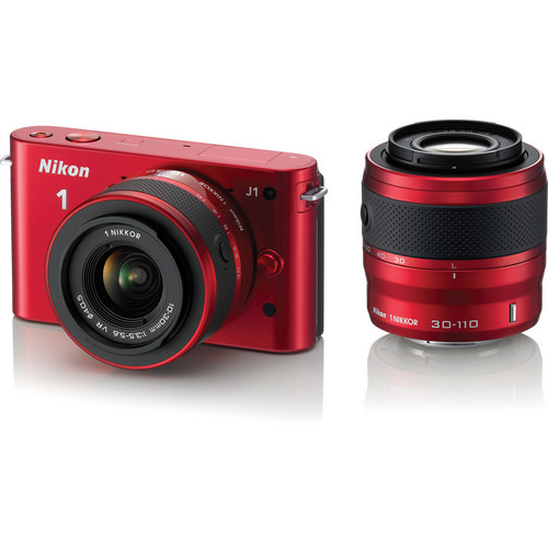 Nikon 1 J1 Mirrorless Digital Camera with 10-30mm / 30-110mm Lens (Red)