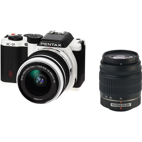 Pentax K-01 Digital Camera With 18-55mm & 50-200mm Lenses (White)