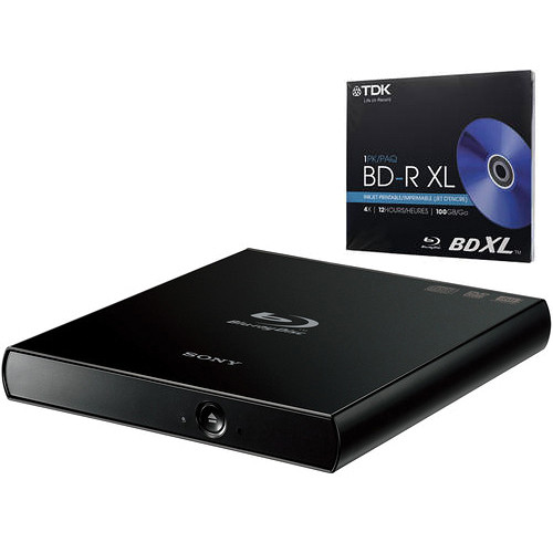 Sony 6x External Slim Portable Blu-ray Disc Writer with TDK BD-R XL 100GB Inkjet Printable Disc B&H Kit