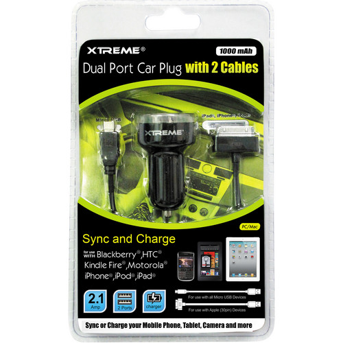 Xtreme Cables Dual Port Car Plug With 2 Cables