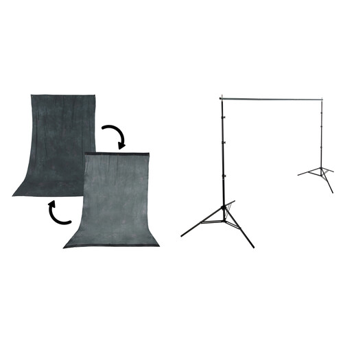 Impact Background Kit with 10 x 24' Dawn/DeepSea Blue Reversible Muslin Backdrop