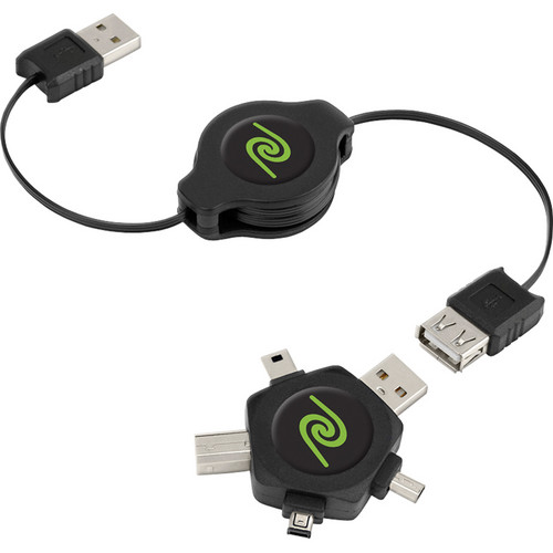 ReTrak 3.2' Retractable Universal USB 2.0 Cable with Multi-Tip Adapter