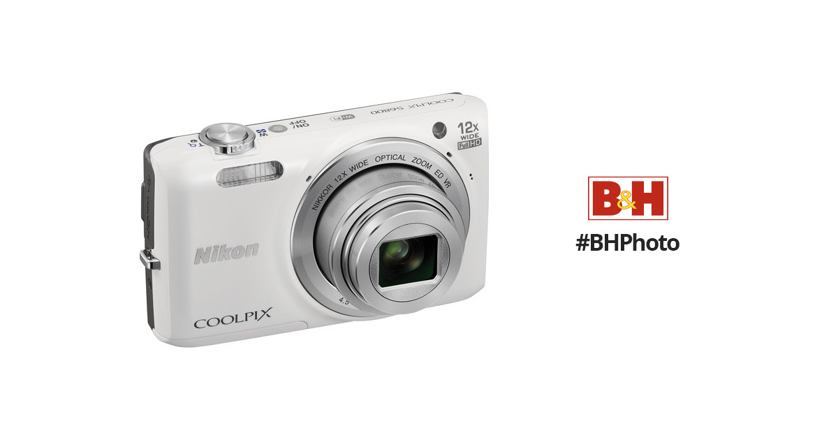 Nikon COOLPIX S Digital Camera White  B&H Photo Video