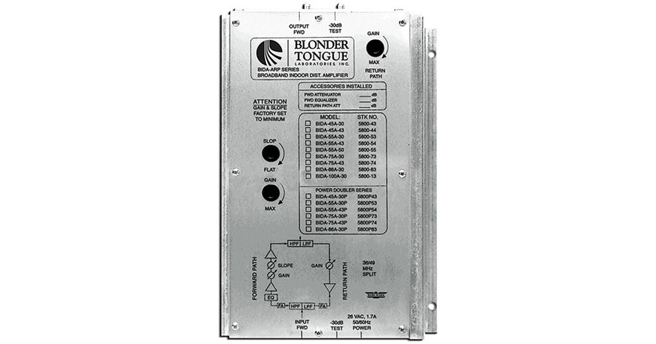 Blonder Tongue BIDA 550-50 Broadband Indoor Distribution Amplifier (50dB,  47-550 MHz)