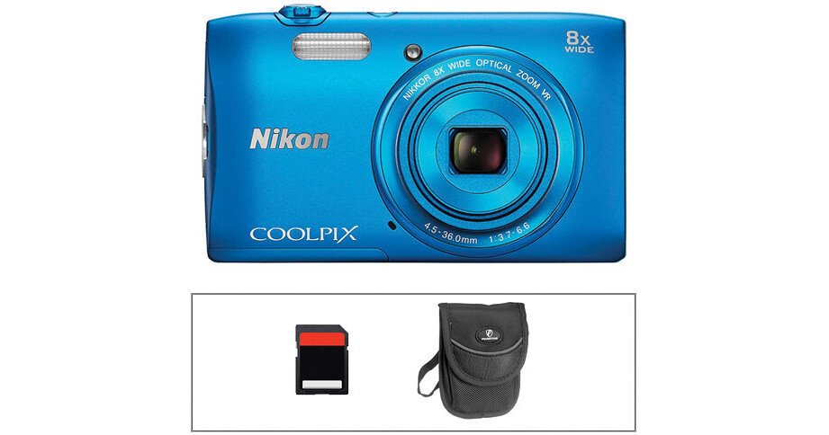 Nikon COOLPIX S3600 Digital Camera Basic Kit (Blue) B&H Photo
