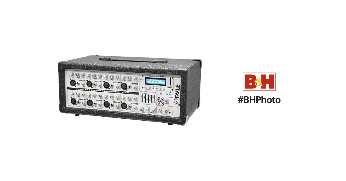 Pyle Pro PMX840BT Bluetooth 8-Channel 800-Watt Powered Mixer with Bluetooth
