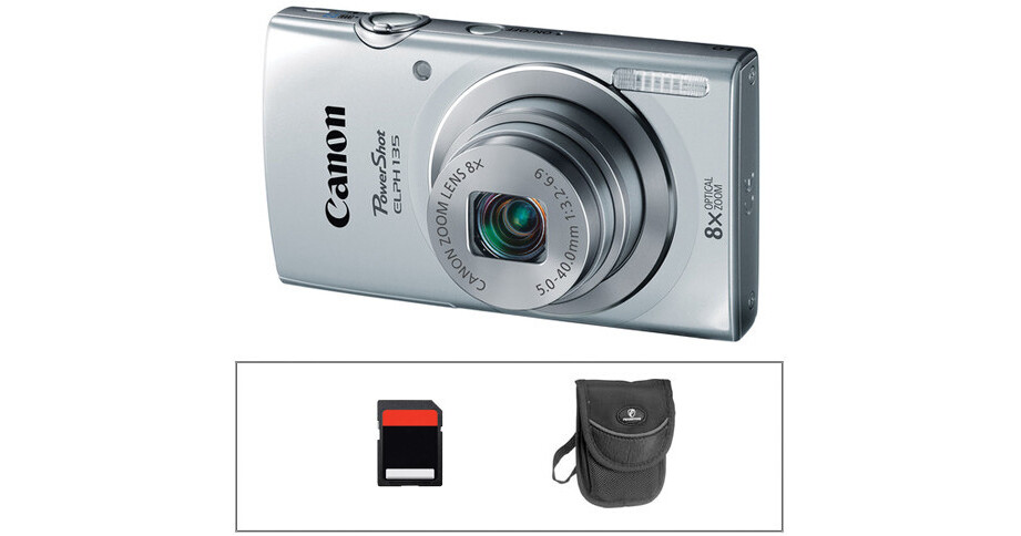 Canon PowerShot ELPH 135 Digital Camera Basic Kit (Silver) B&H