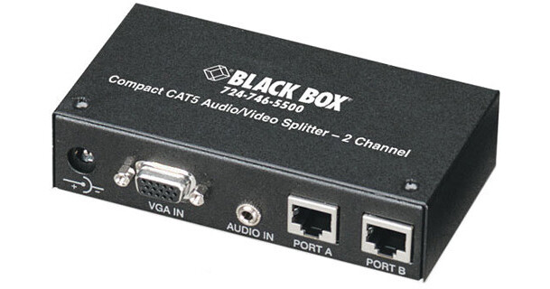 Black Box Compact CAT5 Audio/Video Splitter, 2-Channel AC154A-2