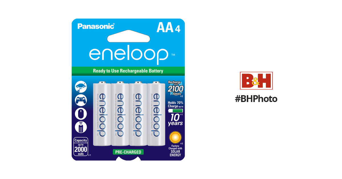 Panasonic BK-3MCCA4BA eneloop AA 2100 Cycle Ni-MH Pre-Charged Rechargeable  Batteries, 4-Battery Pack