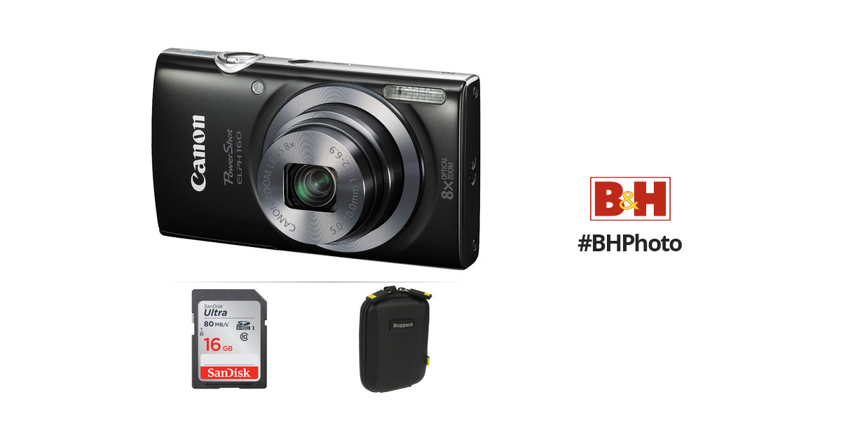 Canon PowerShot ELPH 160 Digital Camera Basic Kit (Black) B&H