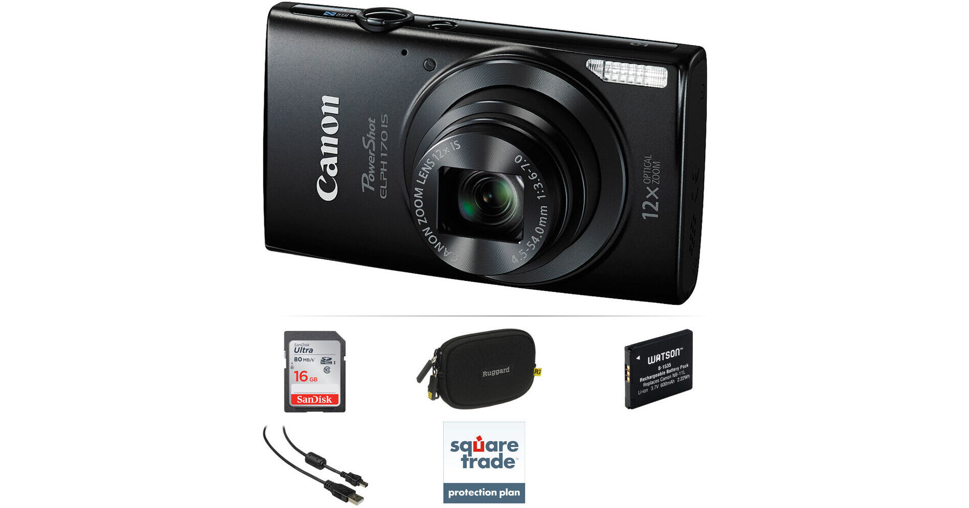 Canon PowerShot ELPH 170 IS Digital Camera Deluxe Kit (Black)