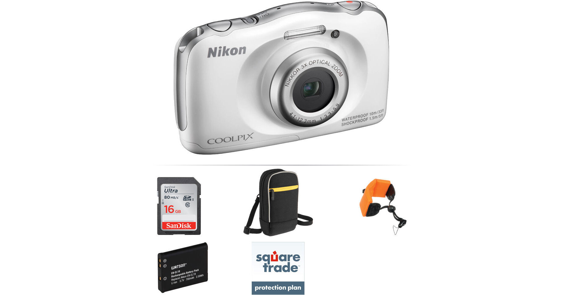 Nikon COOLPIX S33 Digital Camera Deluxe Kit (White) B&H Photo