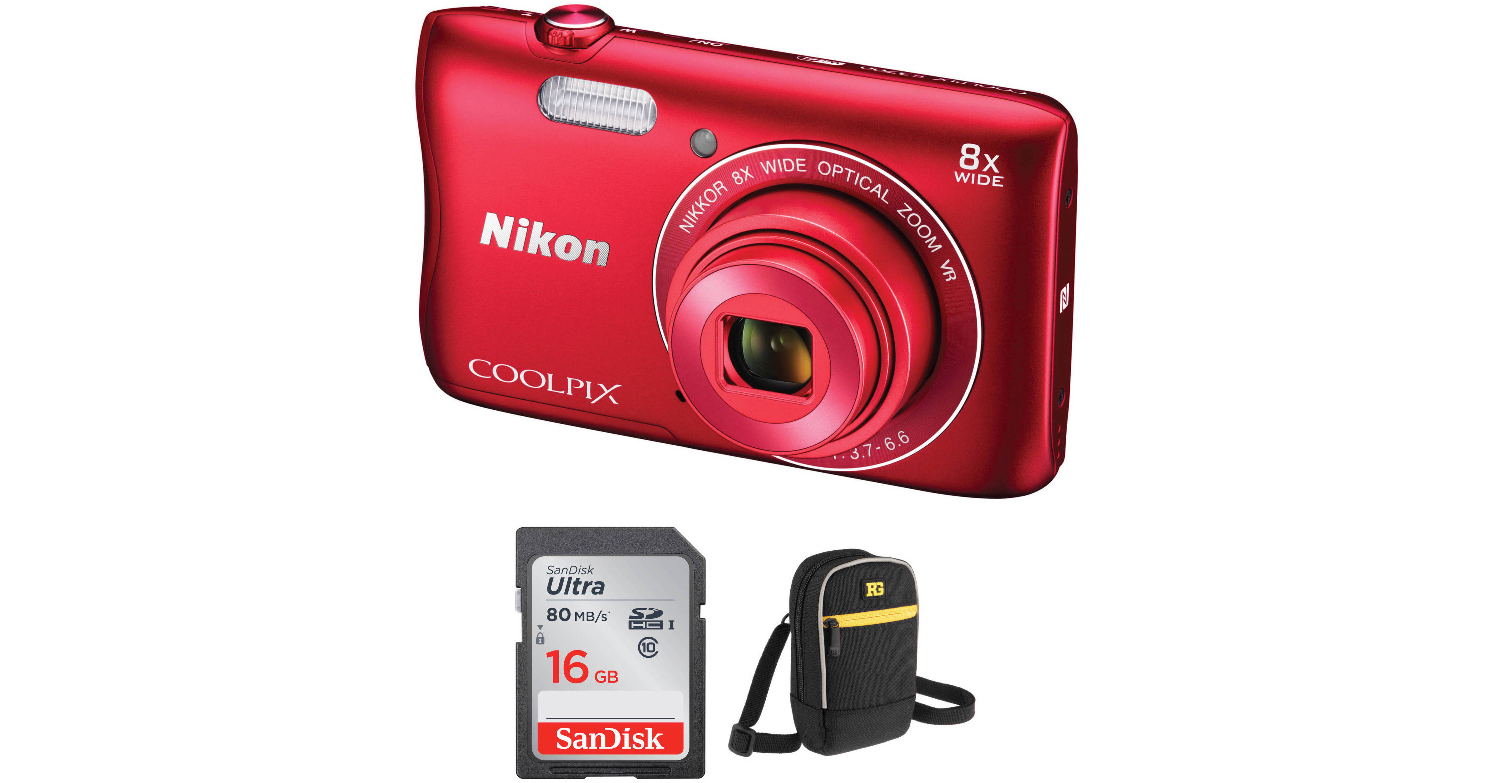 Nikon COOLPIX S3700 Digital Camera Basic Kit (Red) B&H Photo