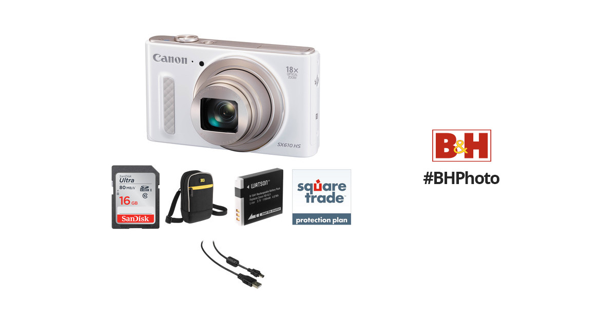 Canon PowerShot SX610 HS Digital Camera Deluxe Kit (White) B&H