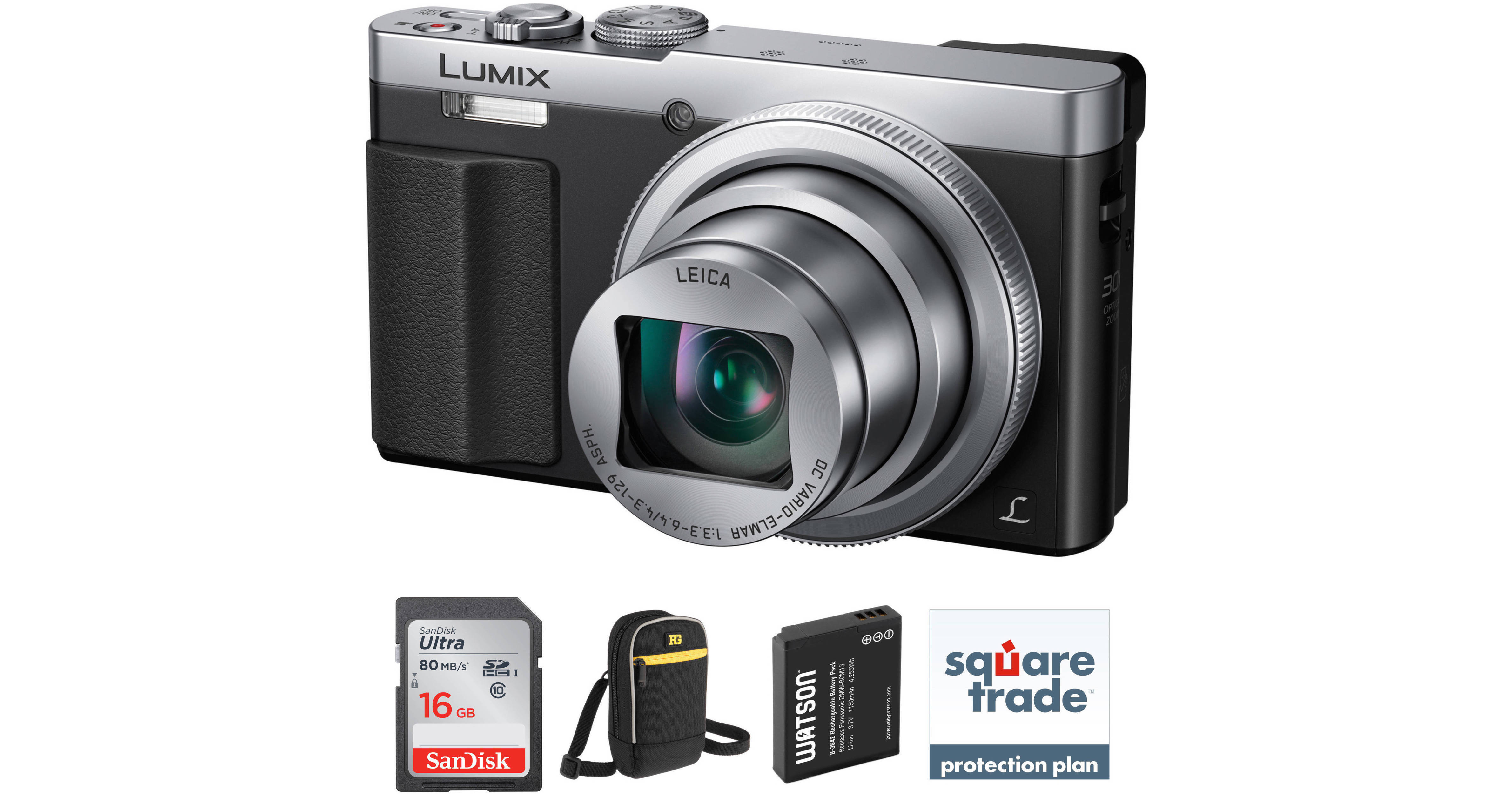 Panasonic Lumix DMCZS50 Digital Camera Deluxe Kit (Silver) B&H