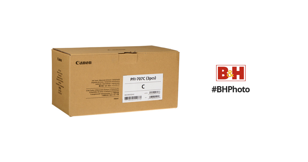 Canon PFI-707C Cyan Ink Cartridge (700 mL, 3-Pack) 9822B003AA