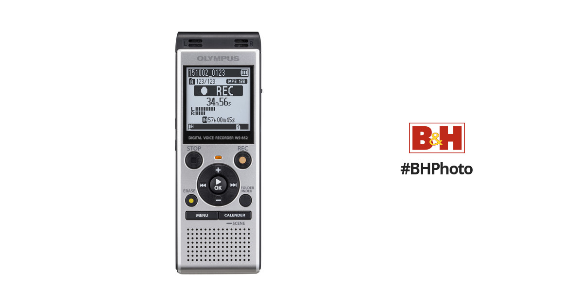 Olympus WS-852 Digital Voice Recorder Silver Large LCD Screen and Speaker 