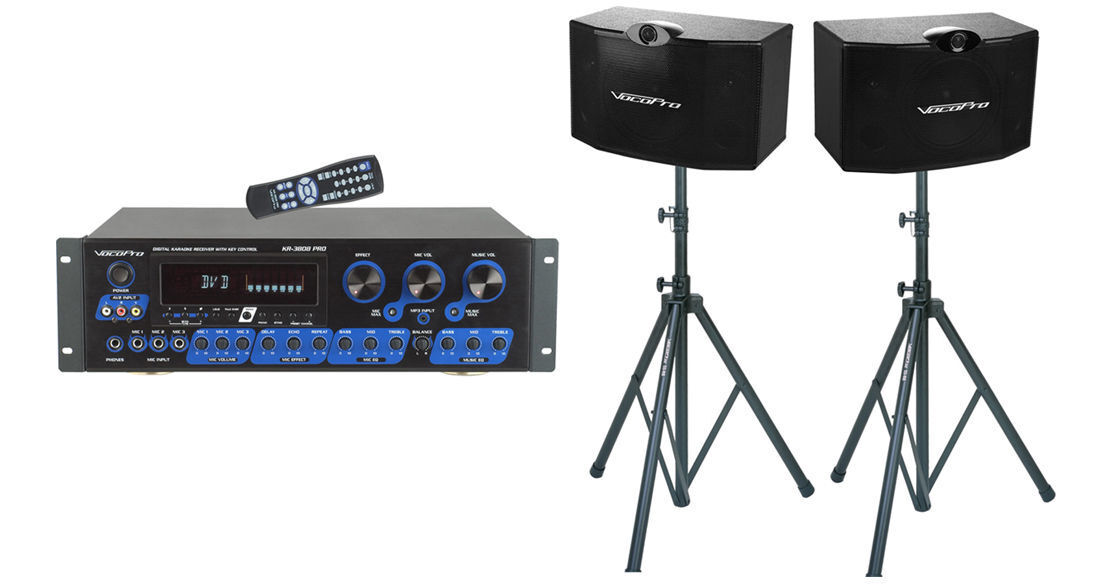 VocoPro ASP-3808-II KTV Karaoke Mixing Amplifier with Speakers & Stands