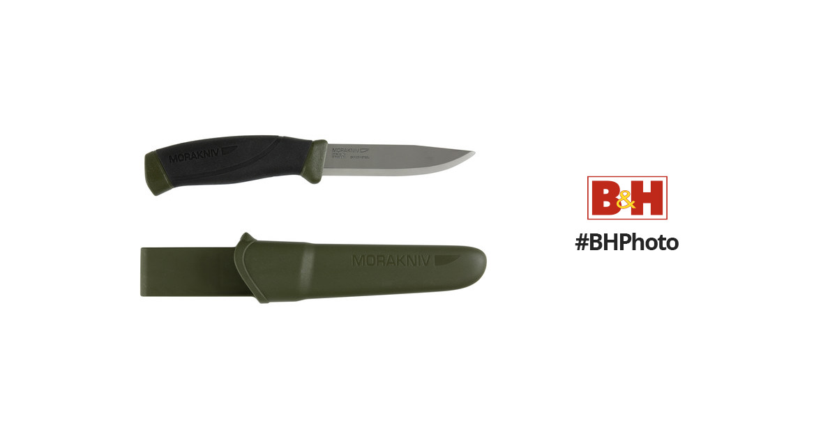 Morakniv 11863 Companion Green - 4.1 Satin Finish Plain Edge Carbon Steel  Blade - Black/Green TPE Handle - Green Polymer Sheath