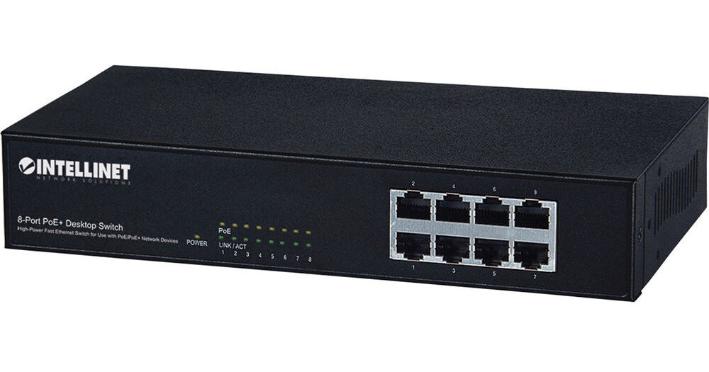 Intellinet Network 560764 8-Port Fast Ethernet PoE+ Switch