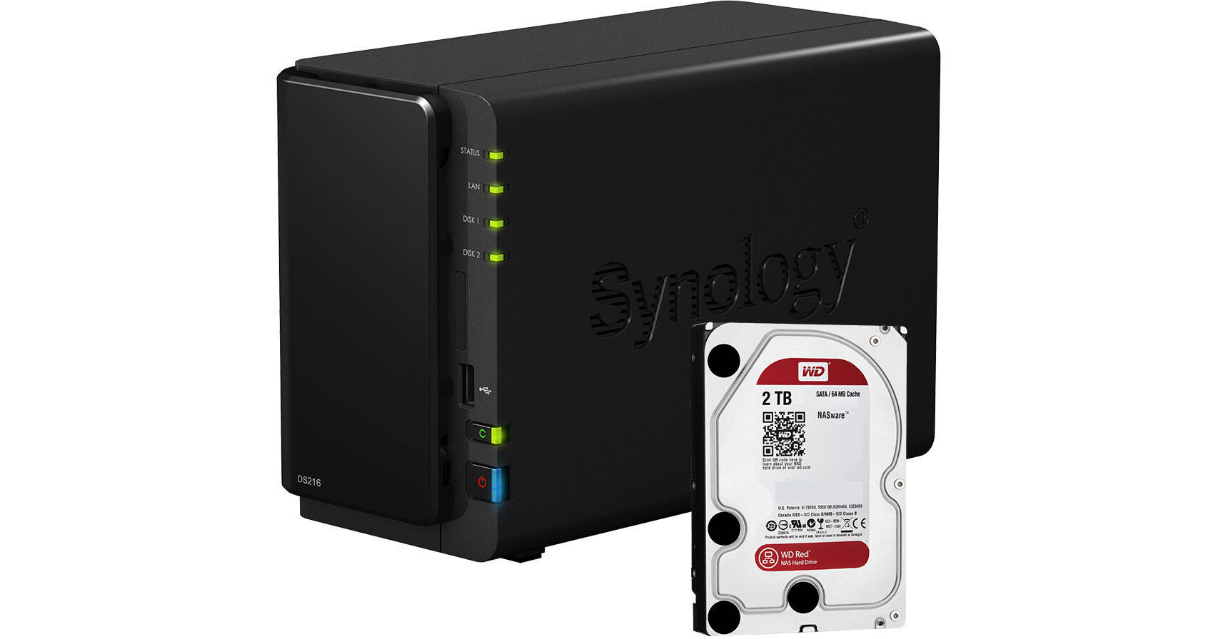 Synology 4TB (2 x 2TB) DiskStation DS216 2-Bay NAS Server Kit