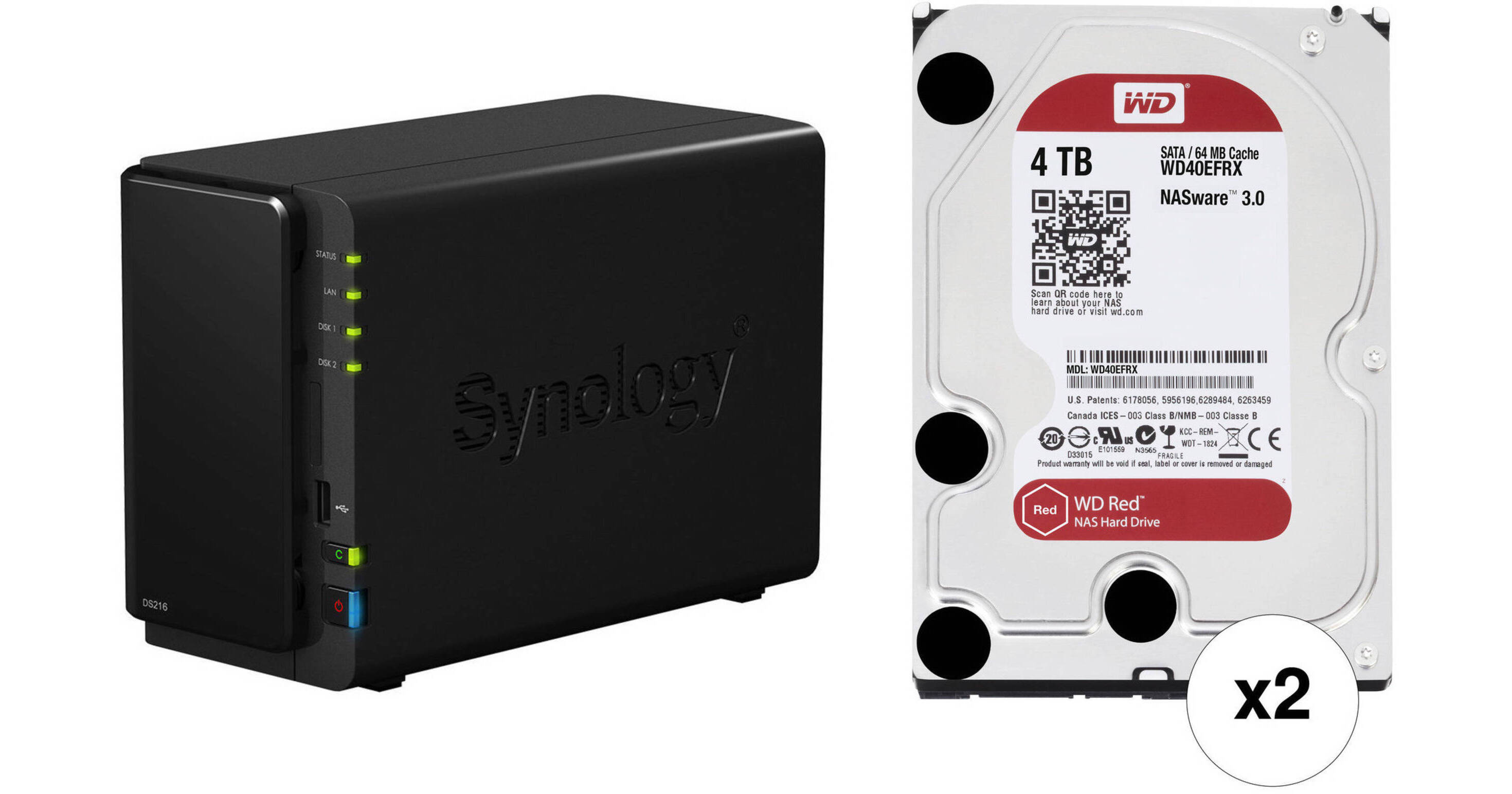 Synology 8TB (2 x 4TB) DiskStation DS216 2-Bay NAS Server Kit