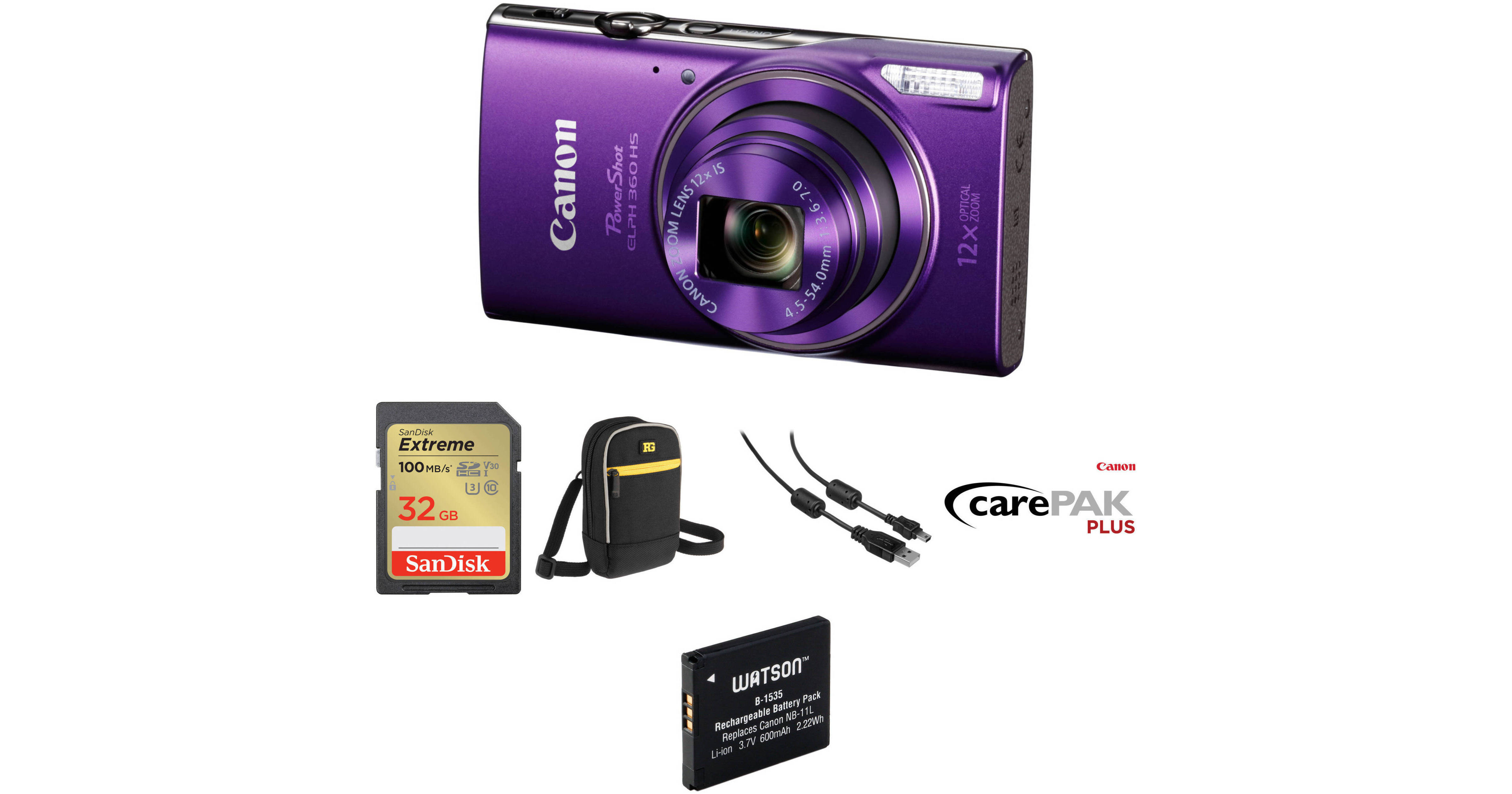 Canon PowerShot ELPH 360 HS Digital Camera Deluxe Kit (Purple)