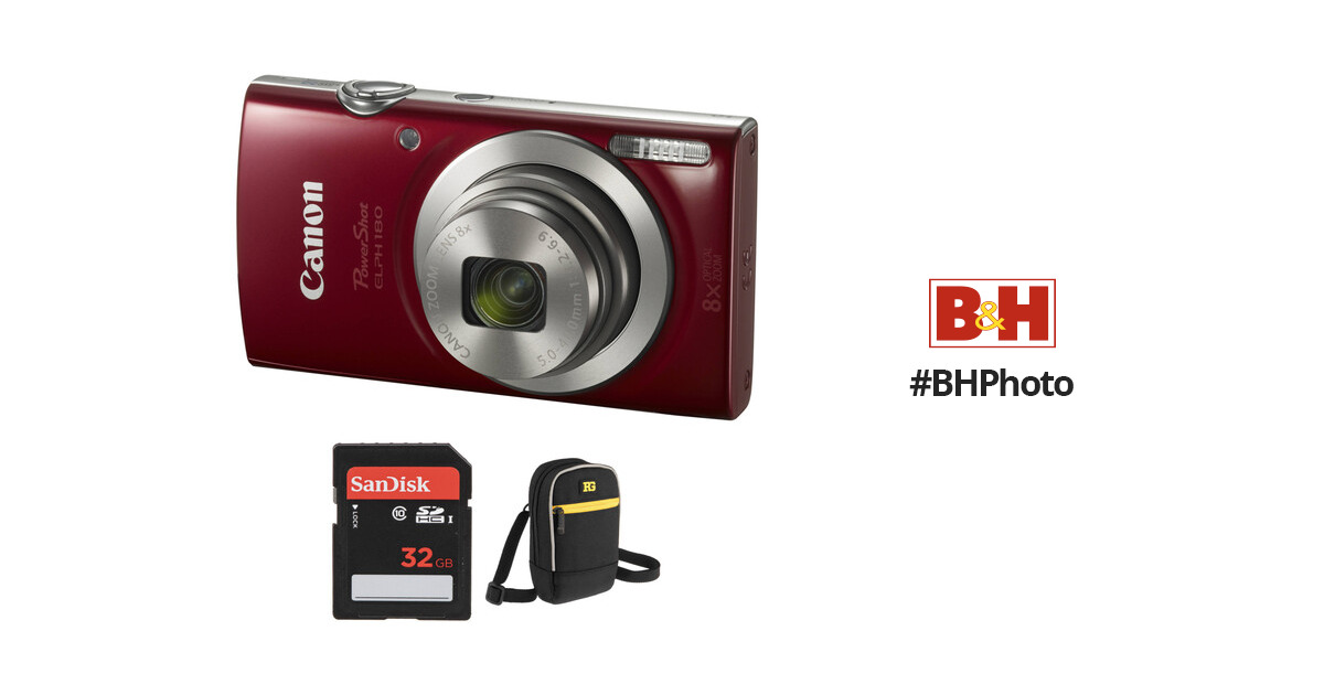 Canon Powershot Ixus 185 / ELPH 180 20MP Compact Digital Camera Red with  Accessory Bundle